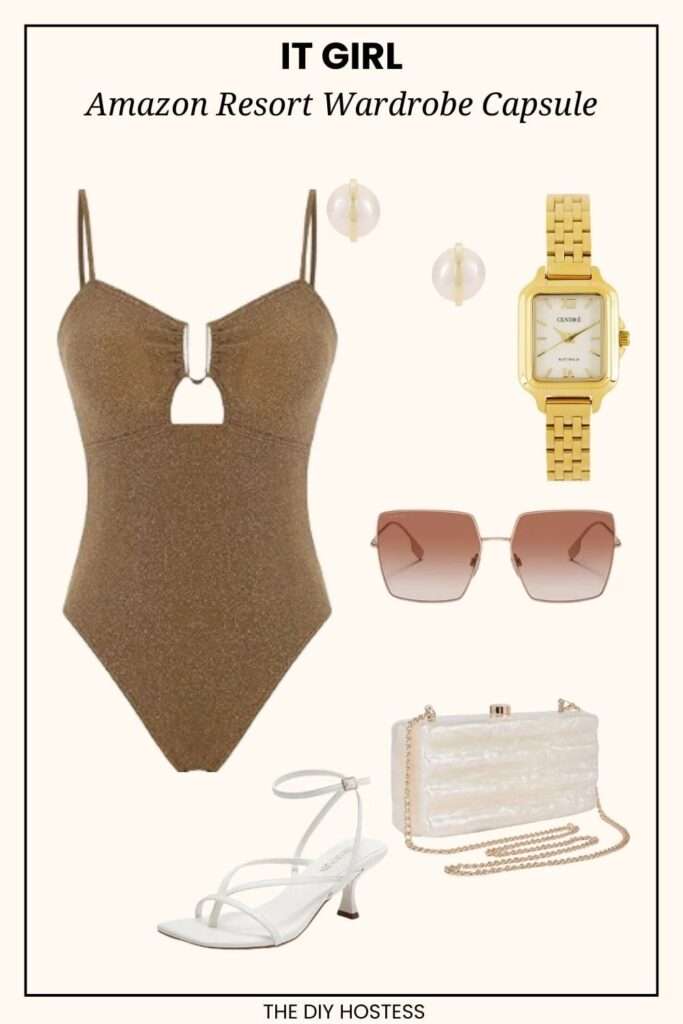 shimmery tan swimsuit