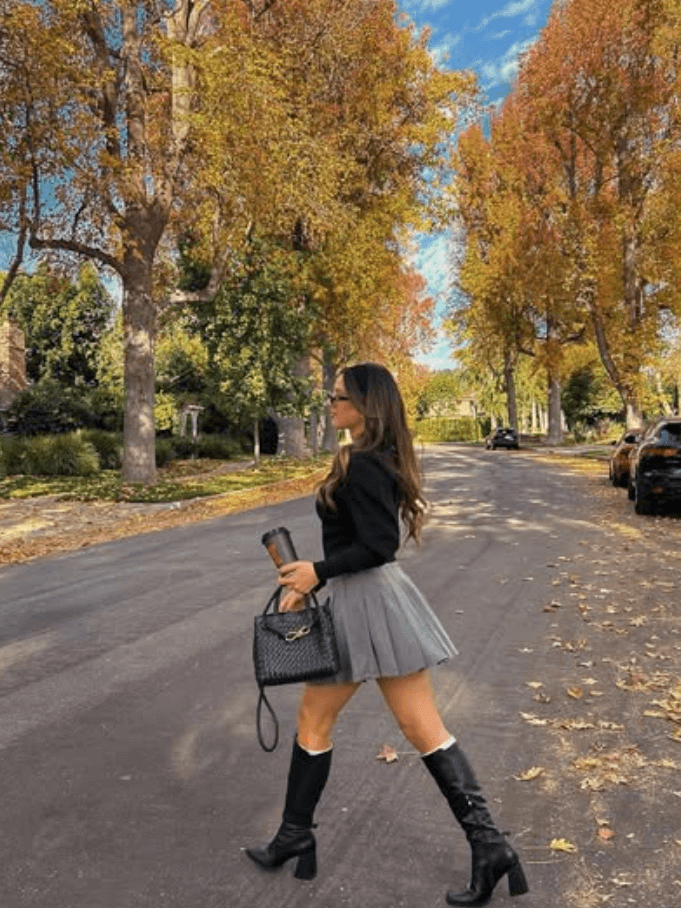pleated skirt fall outfit