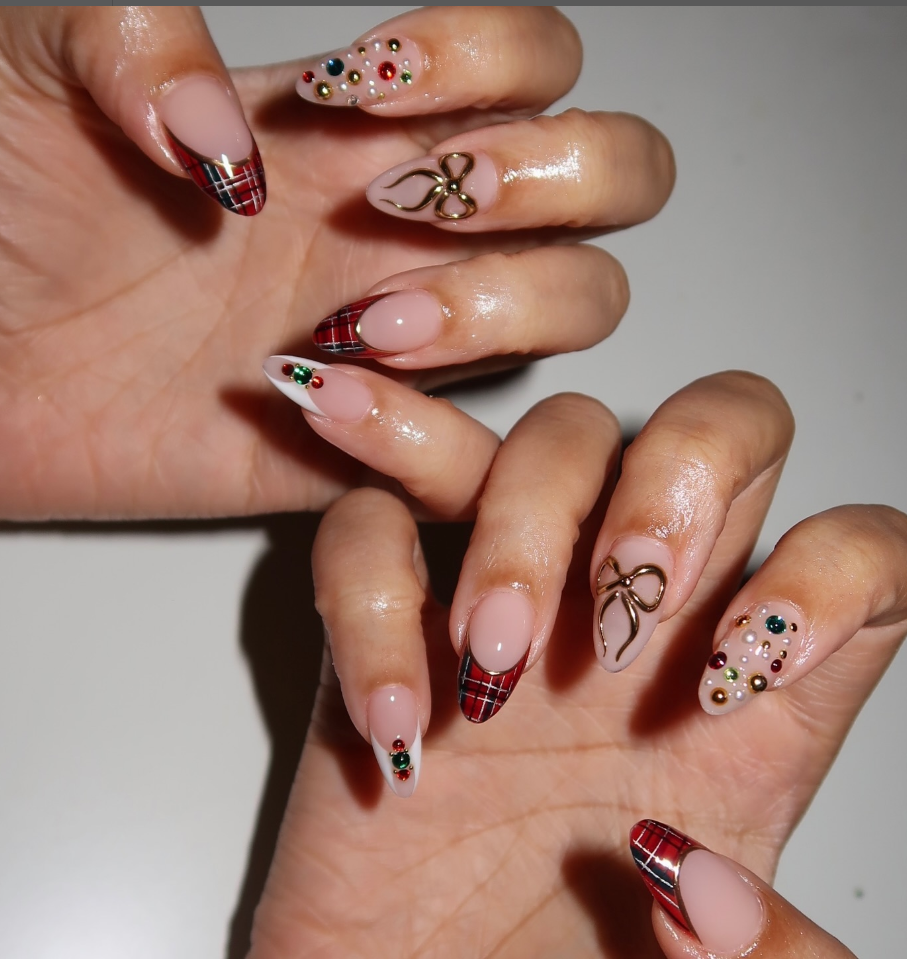 plaid french tip nails