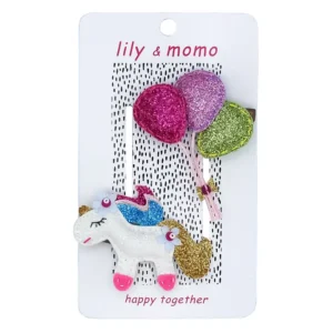 Unicorn Balloon Party Hair Clips- Glitter Multi