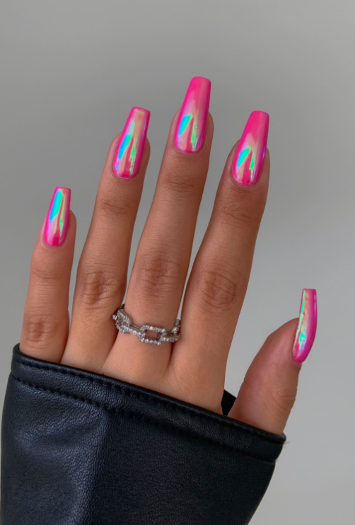 Hot Pink chrome nails