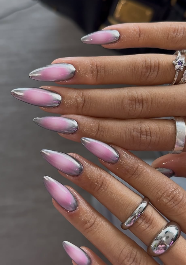 chrome aura long nails